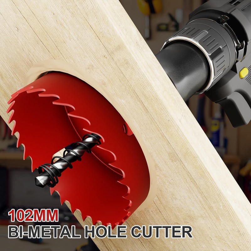 FIVELAKE 4" (102mm) Bi-Metal M42 High Speed Steel Hole Saw with Pilot Drill Bit, Smooth Cutting Edge for PVC, Drywall, Wood, Plastic, Gypsum Board, Rubber, Thin Metal - Image 5